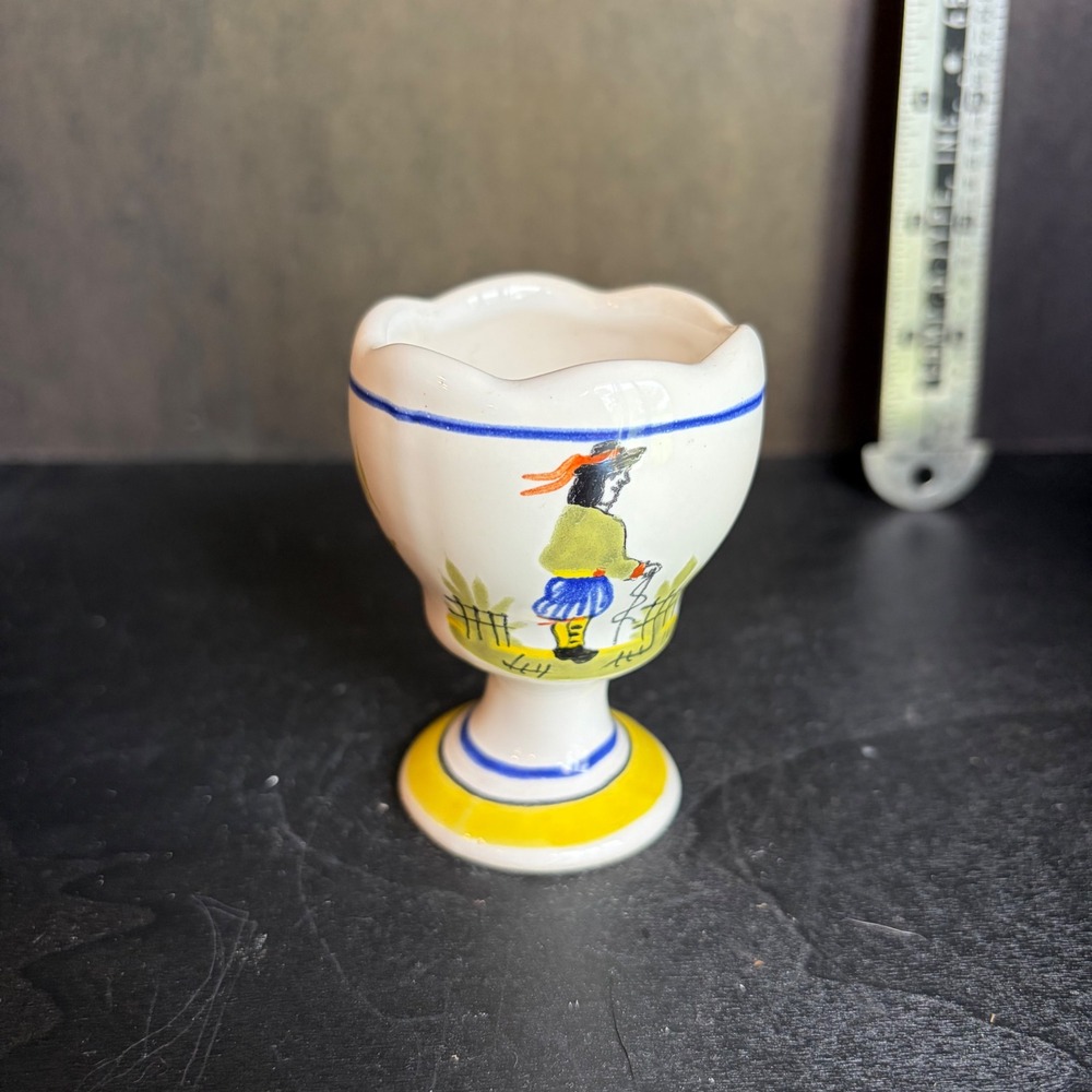 Henriot Quimper France Hand Painted Ceramic Egg Cup Breton Figure F361 D118